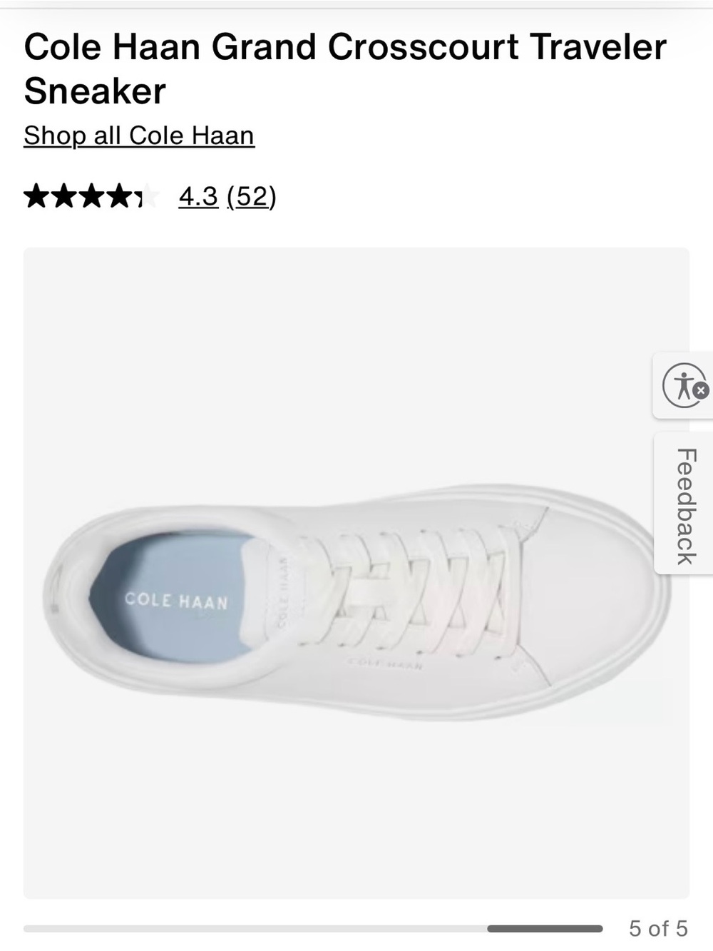 Cole Haan Grand Crosscourt traveler white leather Sneaker, Size 7B New - Picture 4 of 13